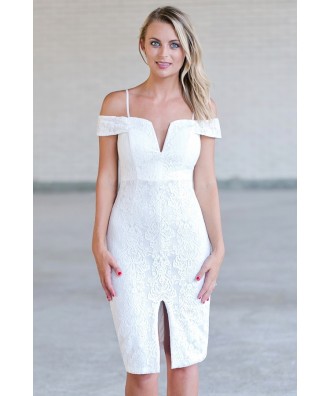 Off White Lace Pencil Dress, Cute Cocktail Dress