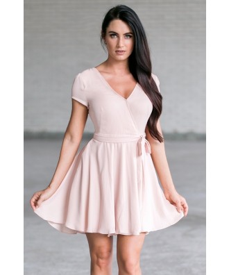 Pale Pink Wrap Dress, Cute Summer Dress Online