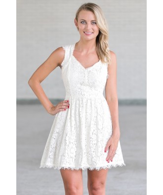 Ivory Lace A-Line Party Dress, Cute Ivory Summer Dress Lily Boutique