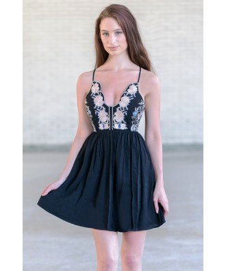 Black Embroidered Sundress, Cute Summer Dress Online