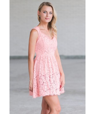 Pink Lace A-Line Dress, Cute Pink Party Dress Online Lily Boutique