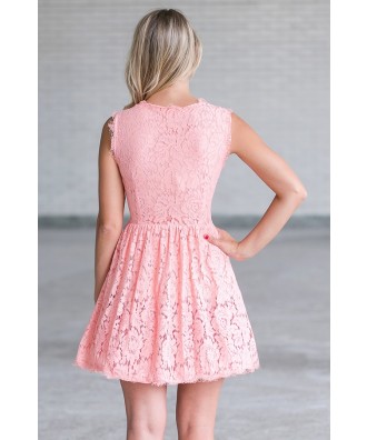 Pink Lace A-Line Dress, Cute Pink Party Dress Online Lily Boutique