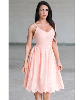 Peach Pink A-Line Summer Midi Dress, Juniors Sundress