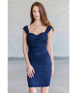 Navy Lace Pencil Dress, Cute Navy Juniors Cocktail dress