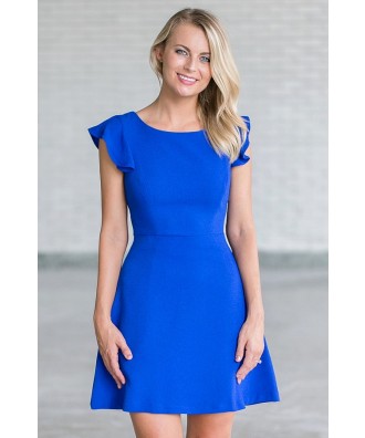 Royal blue ruffled A-line dress, cute royal blue party dress