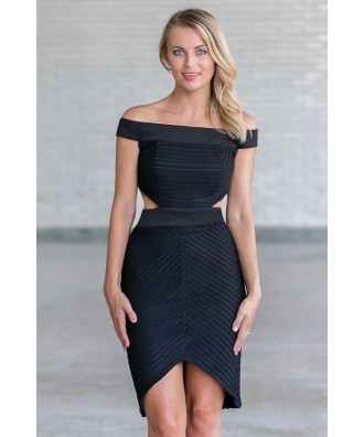 Black Off Shoulder Cocktail Dress, Cute Little Black Dress Online