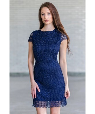 Navy Lace Sheath Dress, Cute Navy Cocktail Dress Online