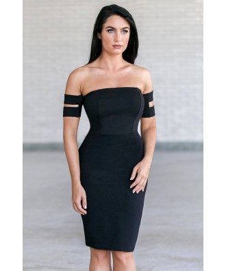 Black Off Shoulder Cocktail Dress, Cute Little Black Dress