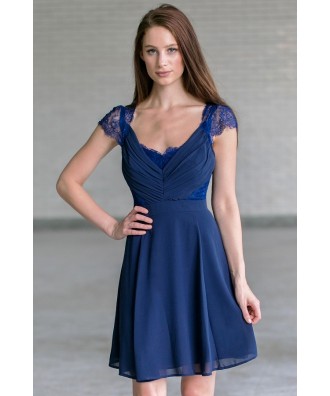 Navy bridesmaid dress, cute navy party dress for juniors