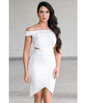 Off white off shoulder cutout pencil dress, Cute off white juniors dress