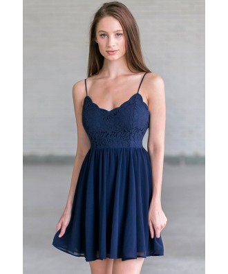 Navy Lace Party Dress, Lace Juniors Cocktail Dress Online