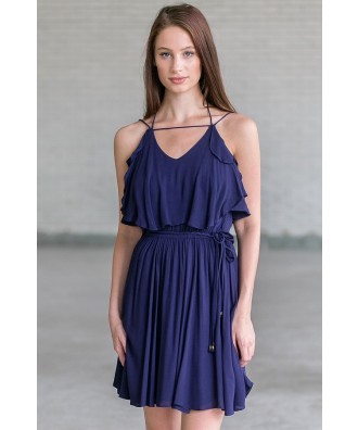 Navy Flutter Top Summer Dress, Cute Juniors Dress Online