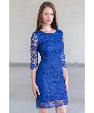 Blue Lace Cocktail Party Dress