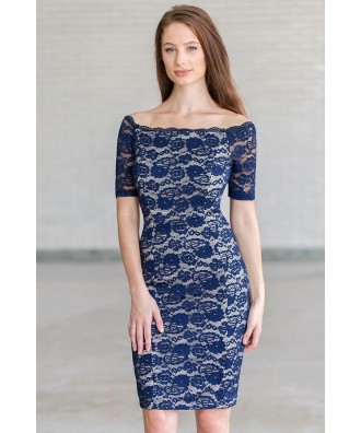 Navy lace pencil dress, navy cocktail dress