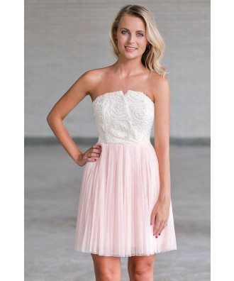 Pink Tulle Rosette Party Dress, Pink Bridesmaid Dress
