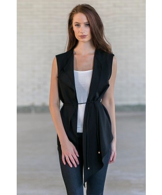 Cute Black Open Vest, Juniors Black Vest