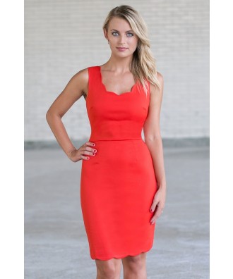 Orange Scalloped Sheath Dress, Cute work dress