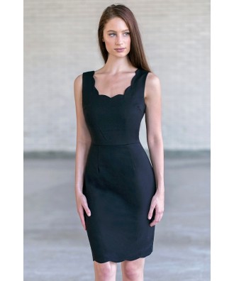 Black Scalloped Sheath Dress, Little Black Dress, Work Dress