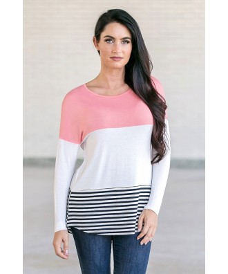 Coral Pink Colorblock Top, Cute Game Day Outfit