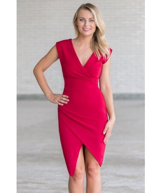 Cute Wine Red Crossover Cocktail Party Dress