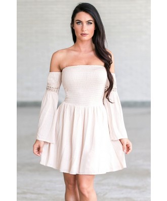 Cute Cream Blush Off the Shoulder Fall Boho Festival Dress