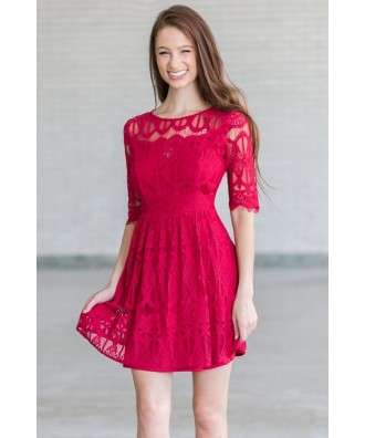 Burgundy Red Lace Holiday Party Dress