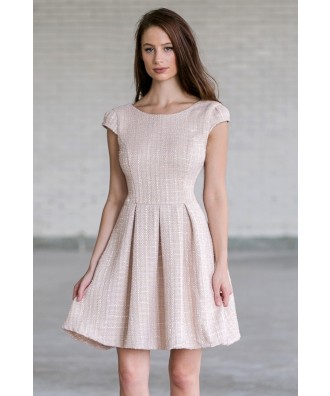 Cute Beige Tweed A-Line Work Dress