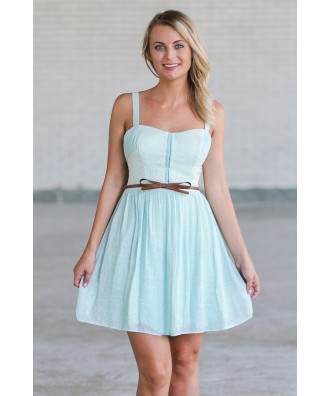Cute Mint Green Belted Summer Dress