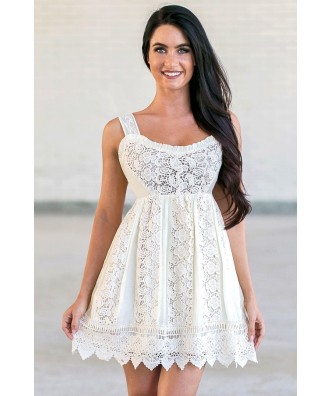 Bohemian Crochet Lace Dress, Cute Summer Dress, Beige Crochet Lace ...
