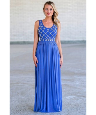 Blue Pearl Maxi Formal Prom Dress