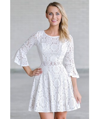 White Lace Bell Sleeve Festival Boho Dress