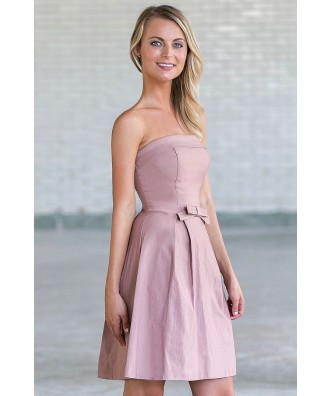 Cute Pink Dress, Pink Strapless Dress, Pink Bow Dress, Pink Bridesmaid ...