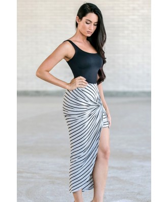 skirt midi earning twist stripes gray