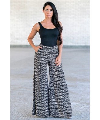 Black Printed Palazzo Pants, Cute Pants