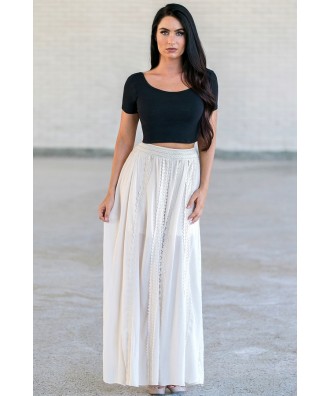 Cream Beige Boho Maxi Skirt, Hippie Peasant Skirt