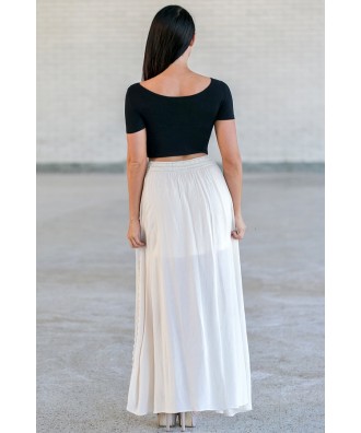 Cream Beige Maxi Skirt, Peasant Maxi Skirt Lily Boutique