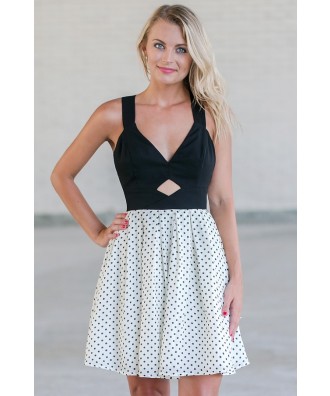 Black and White Polka Dot Dress, Cute Dot Dress