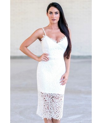 Off White Lace Bodycon Dress, Cute White Rehearsal Dresses