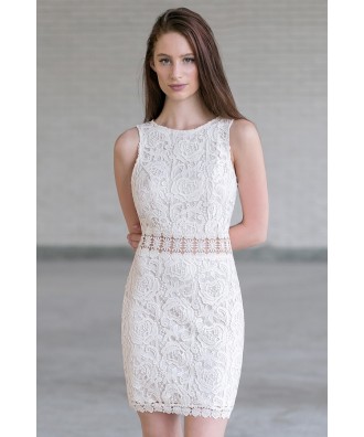 Beige Cream Lace Sheath Dress, Cute Beige Dress, Cute Summer Dress