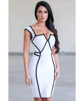 White and black Bodycon Dress, Cute Cocktail Dress Online