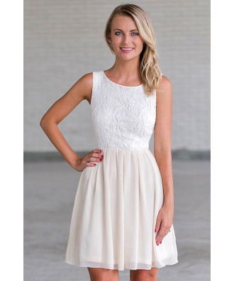 Beige and Cream A-Line Dress, Bridal Shower Dress