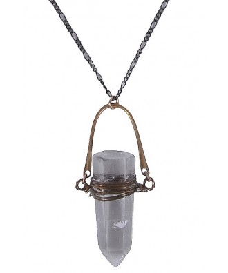 Bronze and Crystal Clear Pendant, Cute Boho Necklace