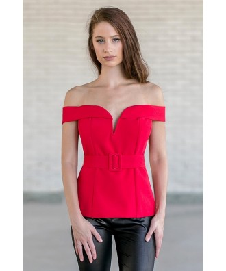 Red Off The Shoulder Holiday Top