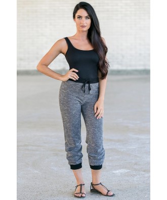 Black and Grey Casual Scrunch Sweatpants, Cute Casual Pants