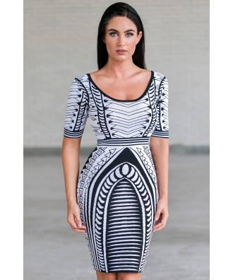 Black and White Printed Sweater Dress
