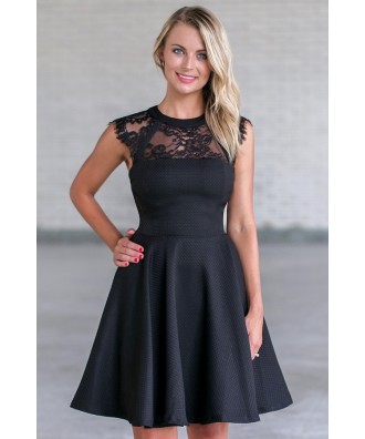 Black Lace A-Line Party Dress, Cute Little Black Dress Online