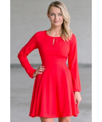 Red Long Sleeve Dress | Cute Red Holiday Dress | Red Party Dress | Lily ...