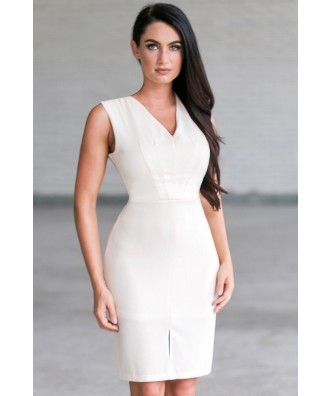 Cute Cream Work Rehearsal Dinner Dress