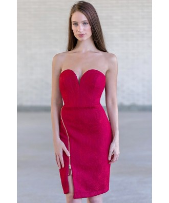 Strapless Wine Red Cocktail Dress, Wine Red Party Dress Online