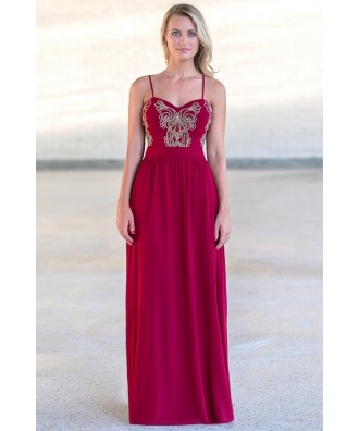 Red and Gold Maxi Formal Prom Bridesmaid Dress